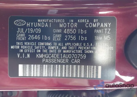 2010 Hyundai Genesis 3.8 z USA, uszkodzony, nr VIN KMHGC4DE1AU070759